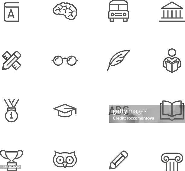 ilustrações, clipart, desenhos animados e ícones de conjunto de ícones de educação - coruja ave de rapina