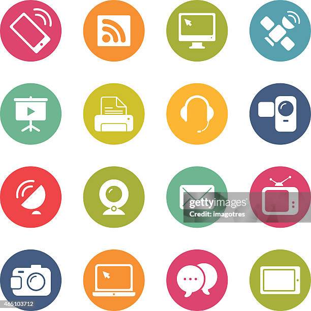 multicolored vector designs representing multimedia - computer key board stock illustrations