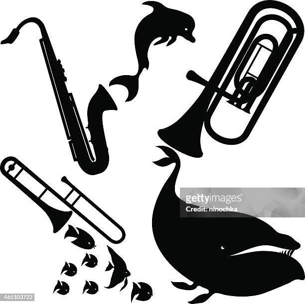 sea music - animal silhouettes stock illustrations