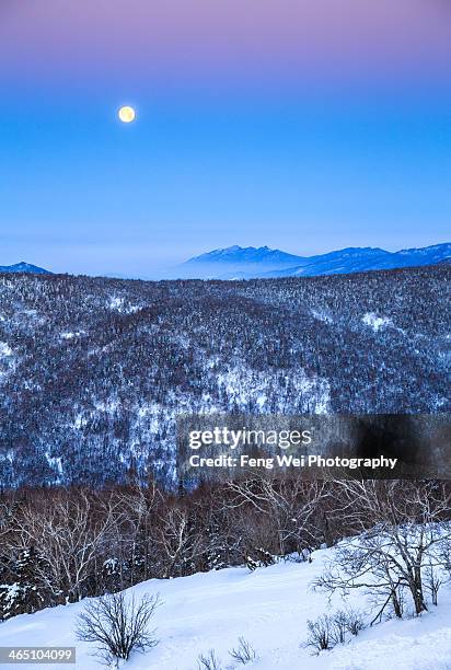 moonrise over datudingzi shan, heilongjiang, china - heilungkiang province stock pictures, royalty-free photos & images