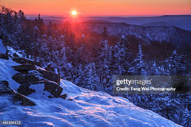 sunrise over datudingzi shan, heilongjiang, china - província de heilongjiang imagens e fotografias de stock