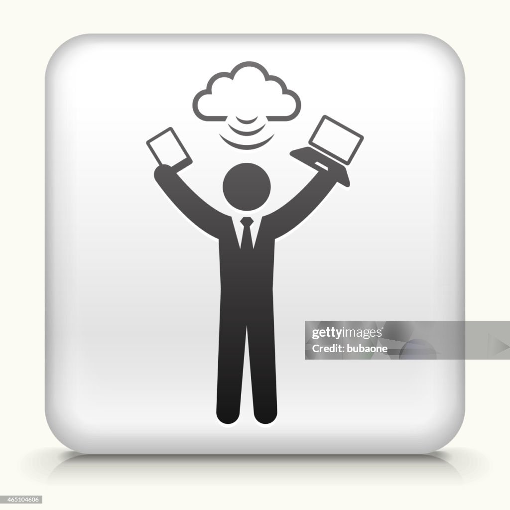 Square Button with Businessman & Cloud Computing