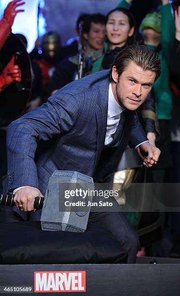 Actor Chris Hemsworth attends the "Thor: The Dark World" premiere at Cinema Mediage on January 26, 2014 in Tokyo, Japan.