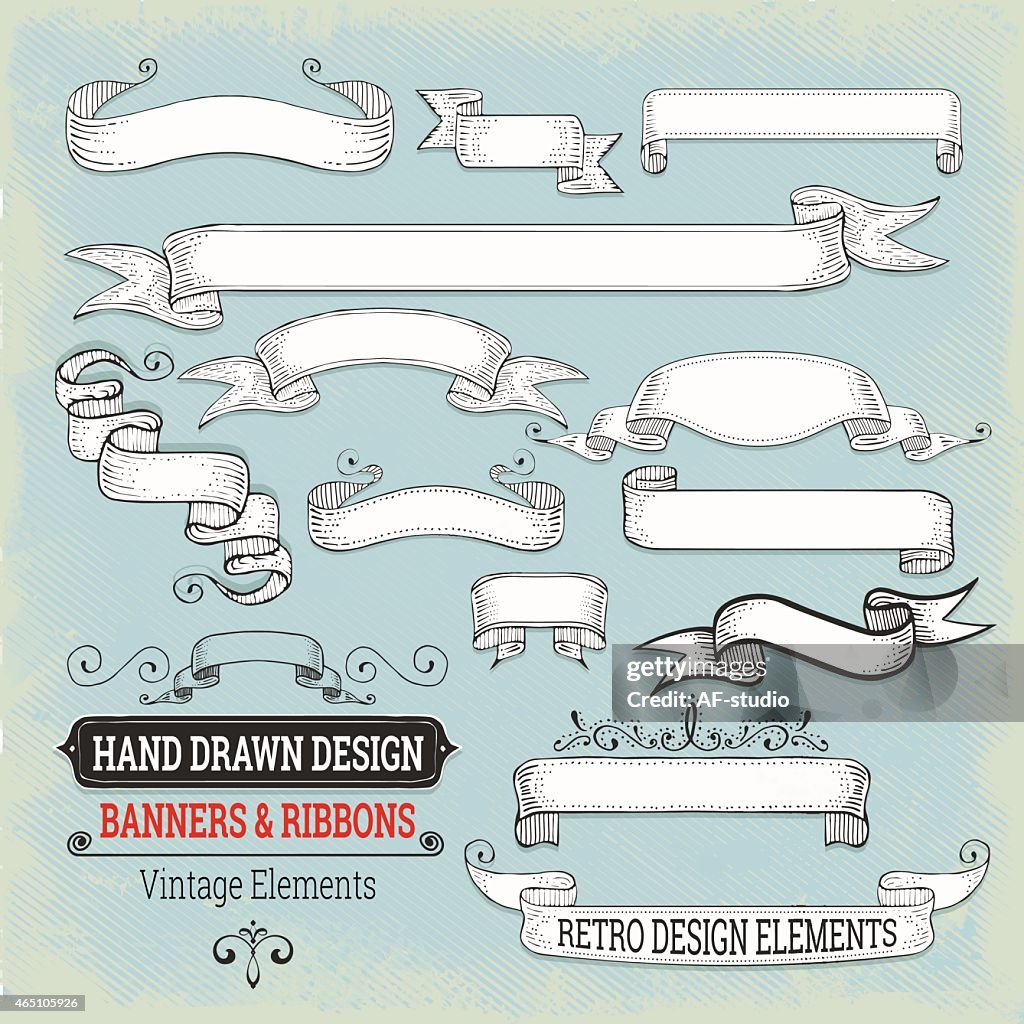 Labels Vs Ribbons Hand Drawn Retro Labels And Ribbons High-Res Vector Graphic - Getty Images