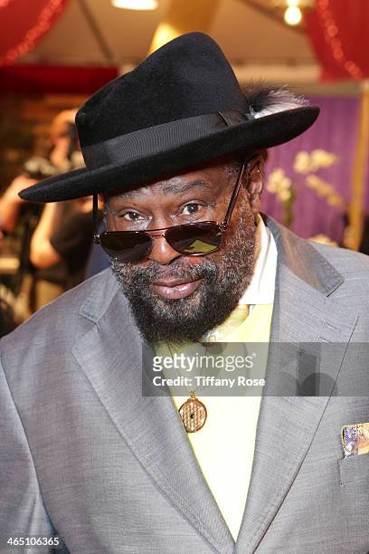Recording artist George Clinton wearing Polaroid sunglasses with the Solstice Sunglasses and Safilo USA display at the GRAMMY Gift Lounge during the...