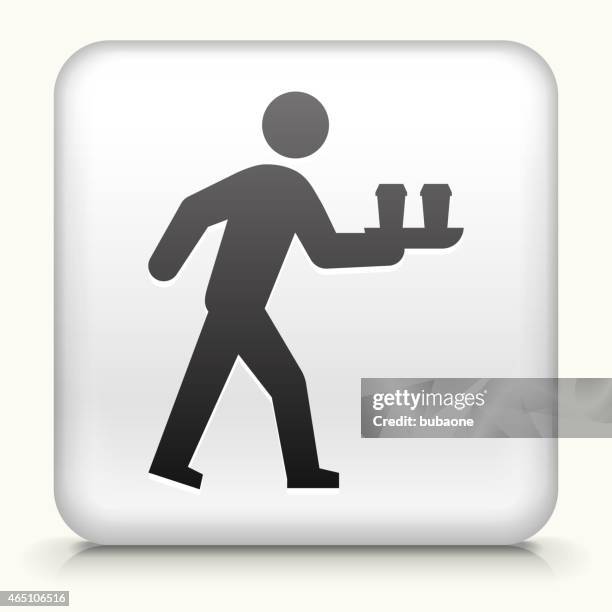 square button stick figure bringing coffee royalty free vector art - drinking tea white background stock illustrations