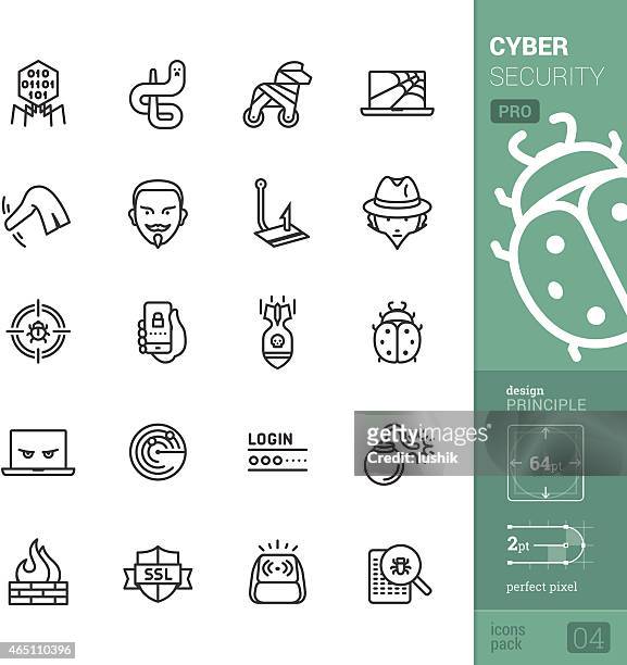cyber security vector icons - pro pack - computer virus stock illustrations