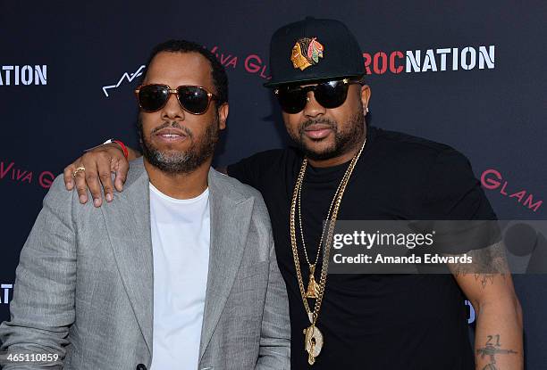 Producers NO I.D. And The Dream arrive at the Roc Nation Pre-GRAMMY Brunch presented by MAC Viva Glam on January 25, 2014 in Los Angeles, California.