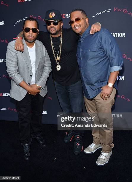 Producers NO I.D., The Dream and Tricky Stewart arrive at the Roc Nation Pre-GRAMMY Brunch presented by MAC Viva Glam on January 25, 2014 in Los...