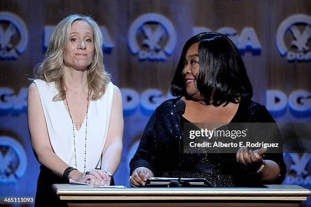 Producer Betsy Beers and writer/producer Shonda Rhimes accept the Diversity Award onstage at the 66th Annual Directors Guild Of America Awards held...