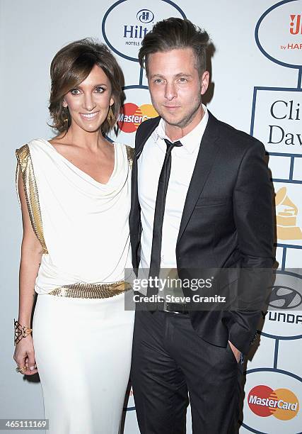 Singer Ryan Tedder of OneRepublic and Genevieve Tedder attend the 56th annual GRAMMY Awards Pre-GRAMMY Gala and Salute to Industry Icons honoring...