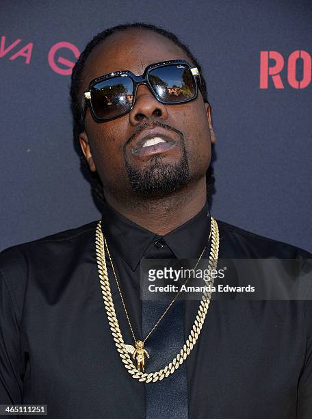 Rapper Wale arrives at the Roc Nation Pre-GRAMMY Brunch presented by MAC Viva Glam on January 25, 2014 in Los Angeles, California.