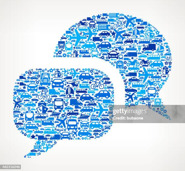 blue speech bubbles on transportation royalty free vector art pattern - bus side stock illustrations