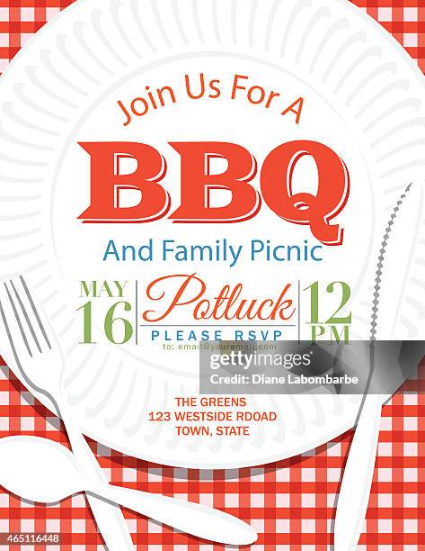 family reunion bbq paper plate invitation template red - invite stock illustrations