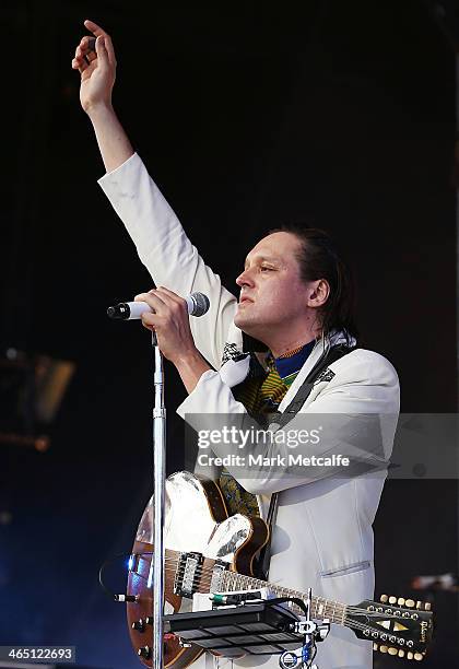 Win Butler of Arcade Fire performs live for fans at the 2014 Big Day Out Festival on January 26, 2014 in Sydney, Australia.