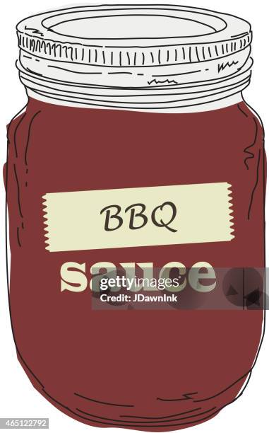 bbq themed mason canning jar hand drawn - canning jar stock illustrations