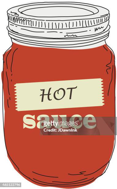 hot sauce themed mason canning jar hand drawn - canning stock illustrations