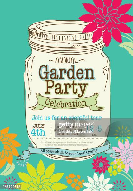 spring canning jar garden party invitation design template - making jam stock illustrations