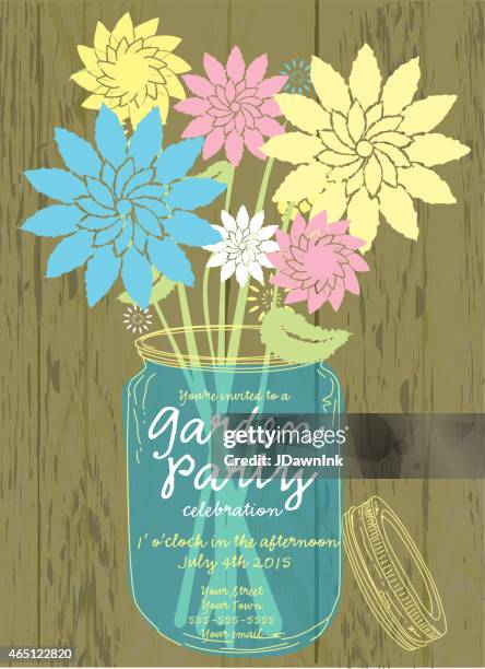 colorful canning jar spring garden party invitation design template - making jam stock illustrations