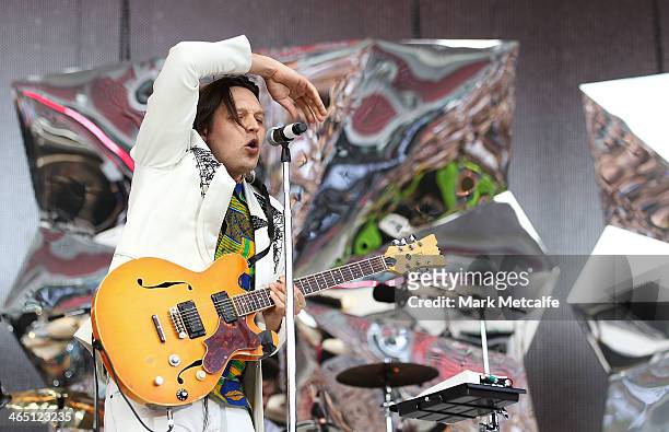 Win Butler of Arcade Fire performs live for fans at the 2014 Big Day Out Festival on January 26, 2014 in Sydney, Australia.