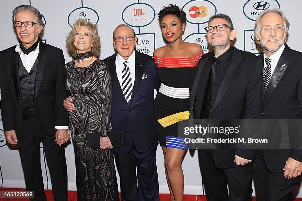 Producer Richard Perry, actress Jane Fonda, Sony Music Chief Creative Officer Clive Davis, singer/actress Jennifer Hudson, honoree Lucian Grainge,...