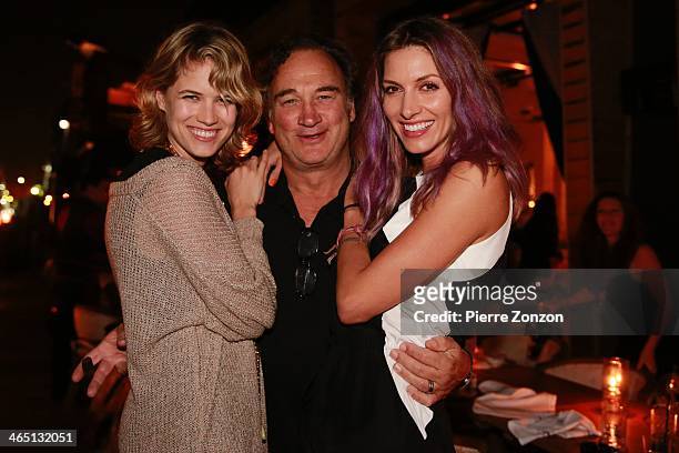 Actress Cody Horn and actor Jim Belushi and actress Dawn Olivieri are seen at Seasalt and Pepper Restaurant on January 25, 2014 in Miami, Florida.