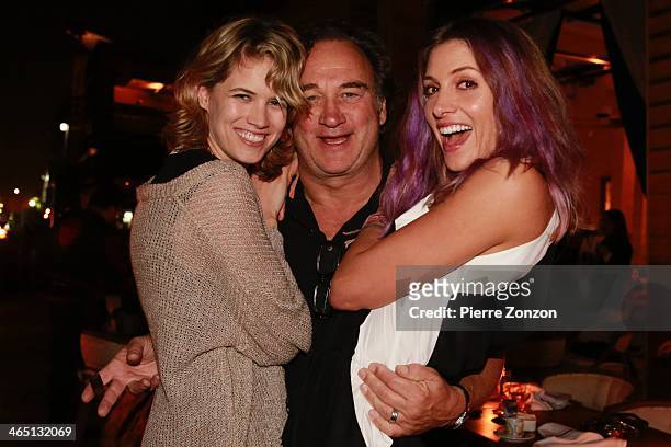 Actress Cody Horn and actor Jim Belushi and actress Dawn Olivieri are seen at Seasalt and Pepper Restaurant on January 25, 2014 in Miami, Florida.