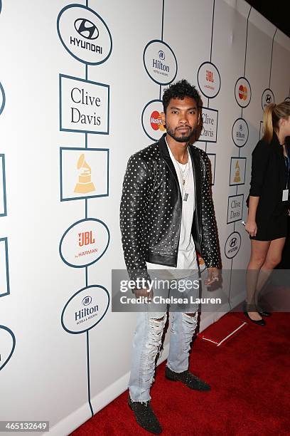 Singer Miguel arrives at the 2014 HYUNDAI / GRAMMYs Clive Davis Pre-GRAMMY Gala Activation + Equus Fleet Arrivals at The Beverly Hilton Hotel on...