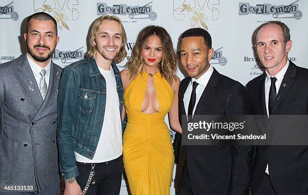 Jason Arasheben, singer/songwriter Isaiah Garnica, model Christine Teigen, singer John Legend and David Thomas attend Jason Of Beverly Hills'...