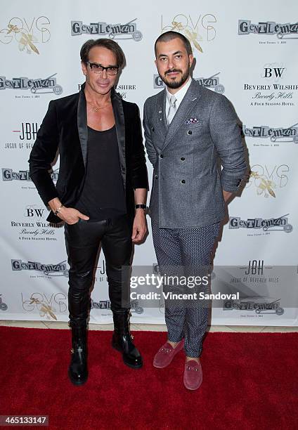 Designer Lloyd Klein and Jason Arasheben attend Jason Of Beverly Hills' Pre-GRAMMY cocktail hour and salute to fashion icon David Thomas' Gentleman...