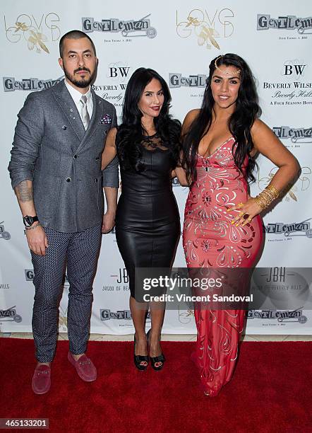 Jason Arasheben, Lisa Arasheben and reality tv personality Asa Soltan Rahmati attend Jason Of Beverly Hills' Pre-GRAMMY cocktail hour and salute to...