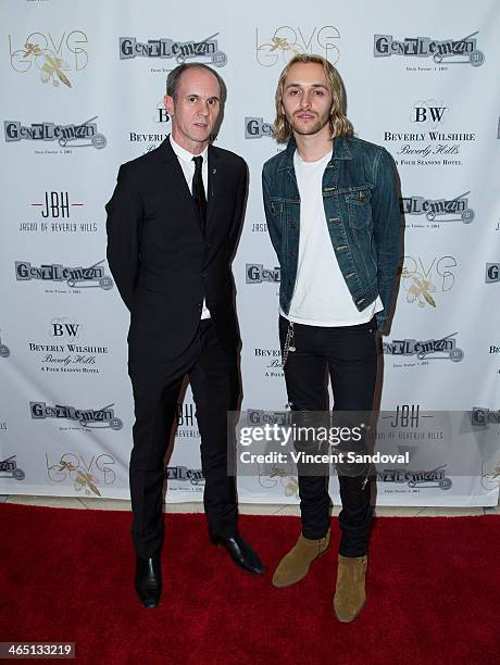 David Thomas and singer/songwriter Isaiah Garnica attend Jason Of Beverly Hills' Pre-GRAMMY cocktail hour and salute to fashion icon David Thomas'...