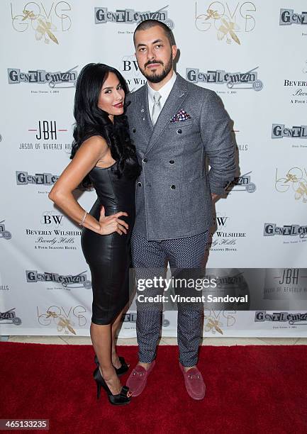 Lisa Arasheben and Jason Arasheben attend Jason Of Beverly Hills' Pre-GRAMMY cocktail hour and salute to fashion icon David Thomas' Gentleman...