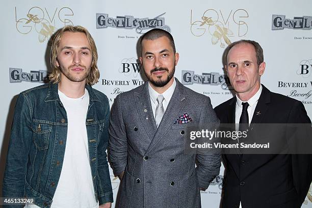 Singer/songwriter Isaiah Garnica, Jason Arasheben and David Thomas attend Jason Of Beverly Hills' Pre-GRAMMY cocktail hour and salute to fashion icon...