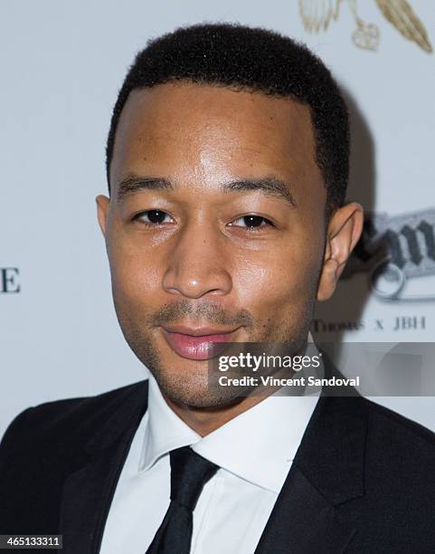 Singer John Legend attends Jason Of Beverly Hills' Pre-GRAMMY cocktail hour and salute to fashion icon David Thomas' Gentleman Collection at The Blvd...