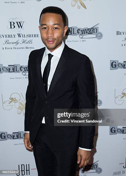 Singer John Legend attends Jason Of Beverly Hills' Pre-GRAMMY cocktail hour and salute to fashion icon David Thomas' Gentleman Collection at The Blvd...