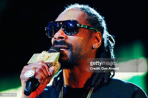 Snoop Lion performs live for fans during the 2014 Big Day Out Festival on January 26, 2014 in Sydney, Australia.