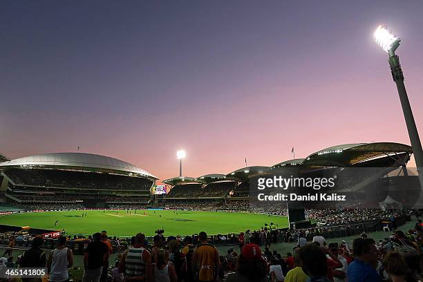 Scenic view of play from the hill during game five of the One Day International Series between Australia and England at Adelaide Oval on January 26,...