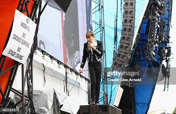 Pelle Almqvist of The Hives performs live for fans during the 2014 Big Day Out Festival on January 26, 2014 in Sydney, Australia.