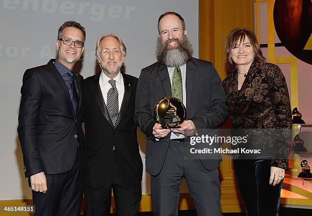 Chairman of the GRAMMY Foundation Rusty Rueff, Recording Academy President/CEO Neil Portnow, Inaugural Music Educator Award recipient Kent...