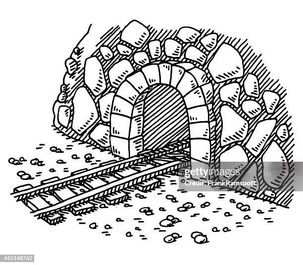 railway tunnel entrance drawing - train tunnel stock illustrations