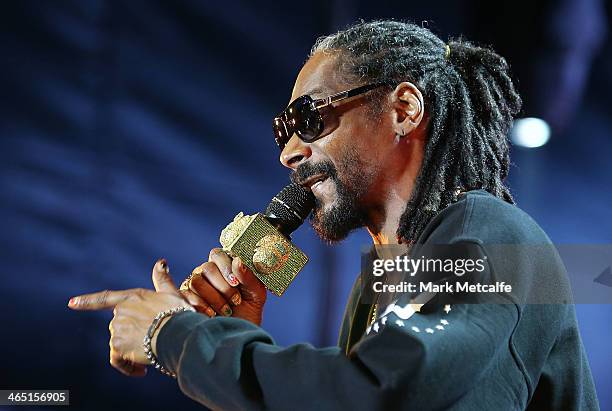 Snoop Lion performs live for fans at the 2014 Big Day Out Festival on January 26, 2014 in Sydney, Australia.