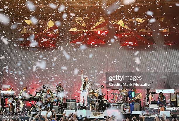 Arcade Fire perform live for fans at the 2014 Big Day Out Festival on January 26, 2014 in Sydney, Australia.