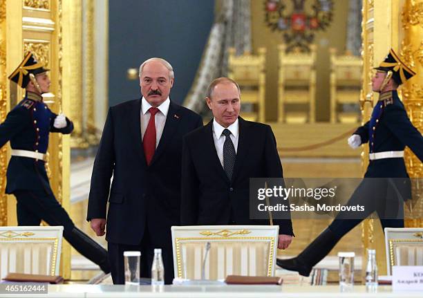 Russian President Vladimir Putin meets with Belarussian President Alexander Lukashenko in the Grand Kremlin Palace, March 3, 2015 in Moscow, Russia....