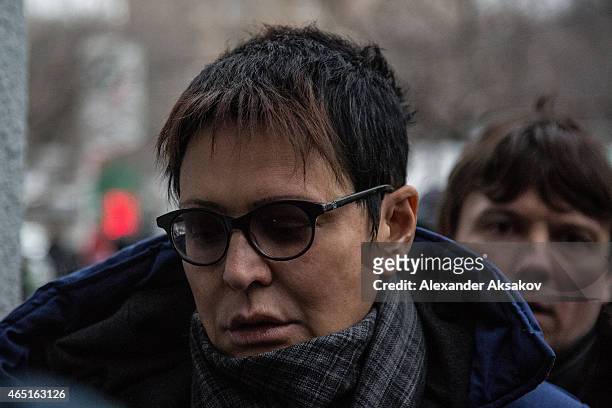 Irina Hakamada arrives before a farewell ceremony for Russian opposition leader Boris Nemtsov on March 3, 2015 in Moscow, Russia. Nemtsov was...
