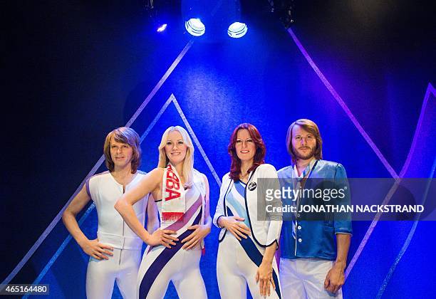 Swedish music band ABBA's new wax figures are presented on March 3, 2015 at the ABBA museum in Stockholm, Sweden. AFP PHOTO/JONATHAN NACKSTRAND