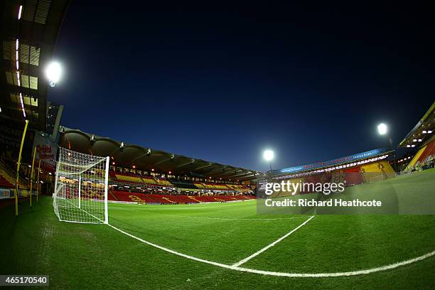 General view of the stadium before the Sky Bet Championship match between Watford and Fulham at Vicarage Road on March 3, 2015 in Watford, England.