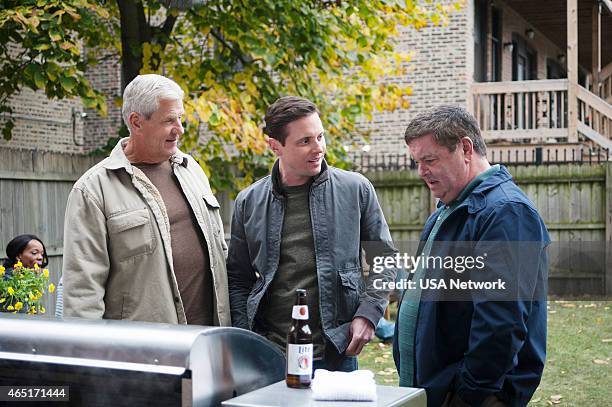 Charbroiled" Episode 209 -- Pictured: Lenny Clarke as Johnny's Dad, Michael Mosley as Johnny Farrell, John Scurti as Captain Jerry Kelly --