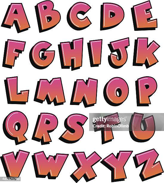 graffiti alphabet pink and orange - graffiti text stock illustrations