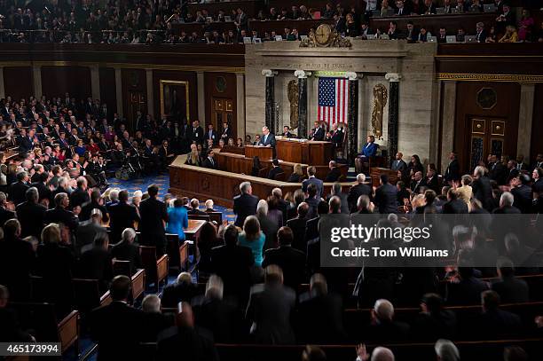 Israeli Prime Minister Benjamin Netanyahu addresses a joint meeting of Congress in the House chamber, March 3, 2015.